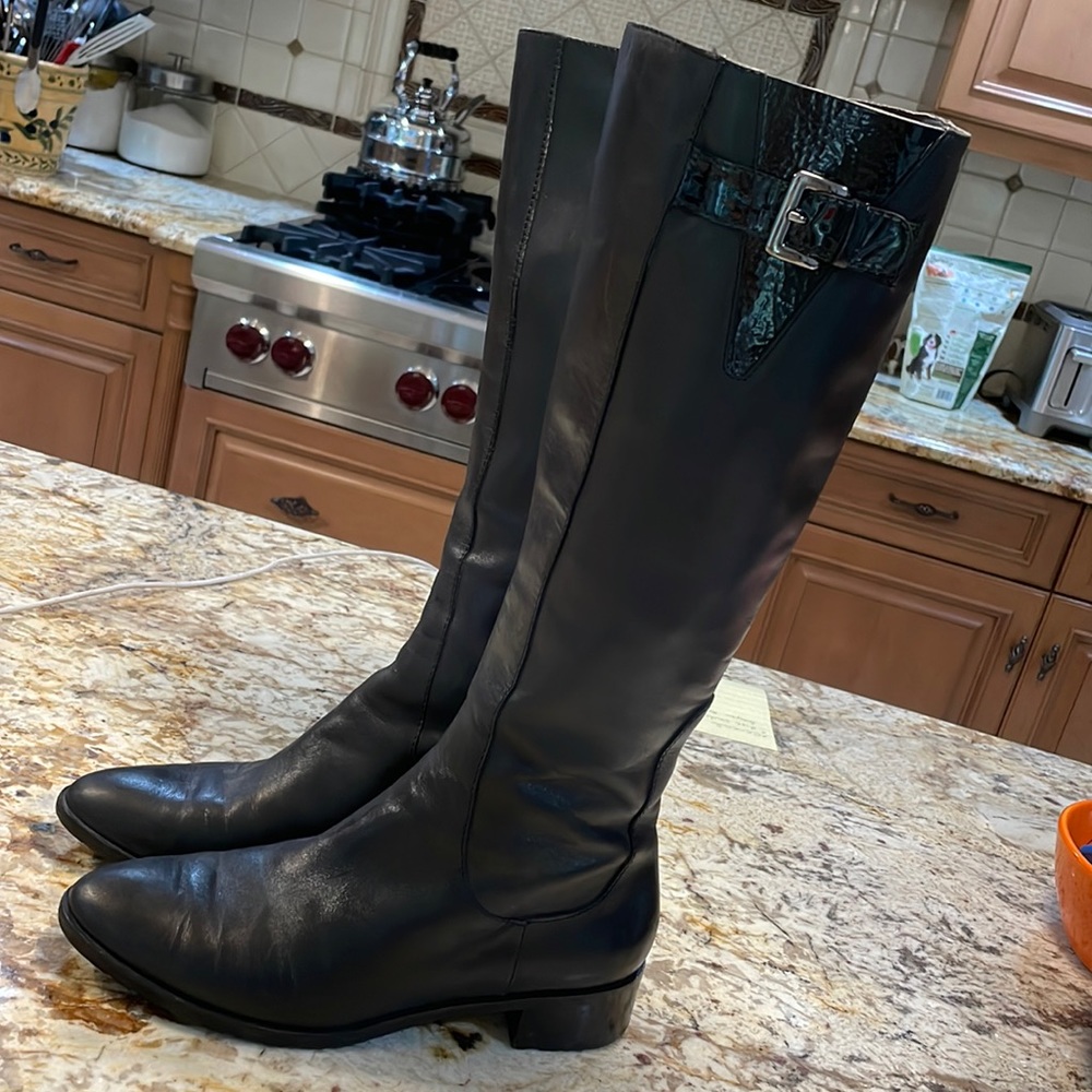 Cole Haan LIKE NEW black leather boots. Only worn once! A stunning boot!